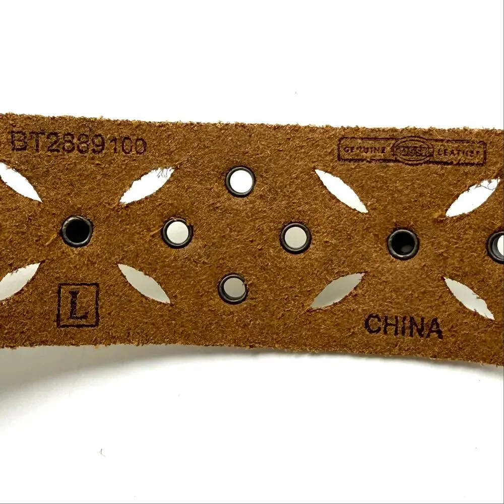 Fossil Boho Belt L 38 Studded Cream Leather Pinwheel Cut Outs Western Hippie Y2K